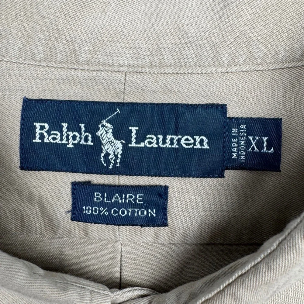 Polo Ralph Lauren Blaire Mens XL Tan Khaki Cotton Button Down Shirt Long Sleeve